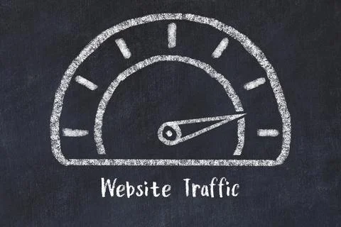 Chalk sketch of speedometer with high value and iscription Website Traffic. C Photos
