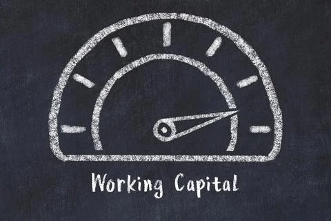 Chalk sketch of speedometer with high value and iscription Working Capital. C Фото