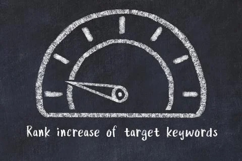 Chalk sketch of speedometer with low value and iscription Rank increase of ta Stock Photos