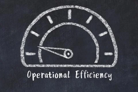 Chalk sketch of speedometer with low value and iscription Operational Efficie Stock Photos