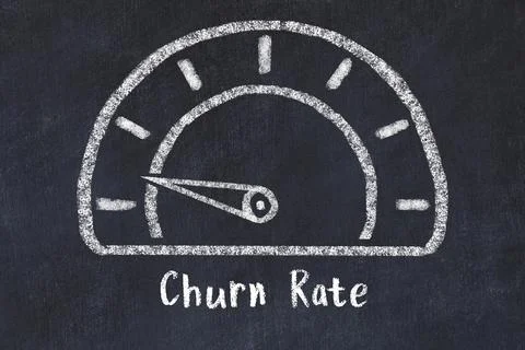 Chalk sketch of speedometer with low value and iscription Churn Rate. Concept 库存照片