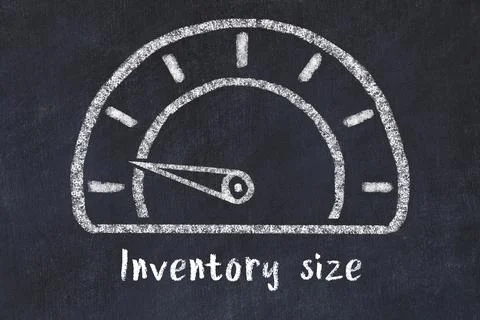 Chalk sketch of speedometer with low value and iscription Inventory size. Con Stock Photos