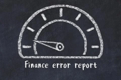 Chalk sketch of speedometer with low value and iscription Finance error repor 写真素材