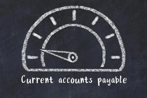Chalk sketch of speedometer with low value and iscription Current accounts pa Photos