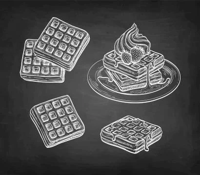 Chalk sketch of waffles. Stock Illustration