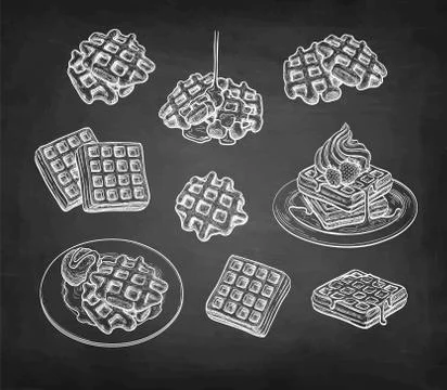 Chalk sketch of waffles. Stock Illustration