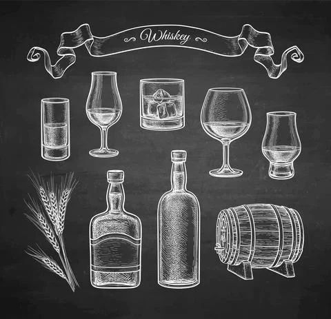 Chalk sketch of whiskey. Stock Illustration