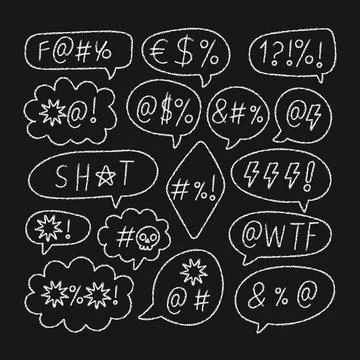 Chalk speech bubbles with swearing comic text on black Stock Illustration