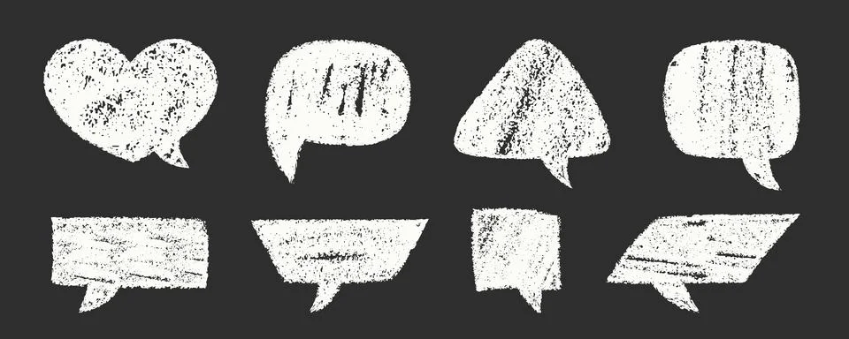 Chalk Speech Bubbles Vector Set. Crayon Scribble Talking Clouds Shapes 스톡 일러스트