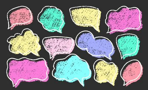Chalk Speech Bubbles Vector Set. Crayon Scribble Talking Clouds Shapes 스톡 일러스트