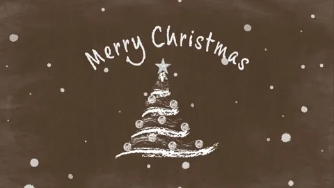 Chalk Style Christmas Tree with Falling Snow &amp; "Merry Christmas" Text Animation Stock Footage 318293240