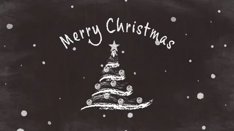 Chalk Style Christmas Tree with Falling Snow &amp; "Merry Christmas" Text Animation Stock Footage 318293264