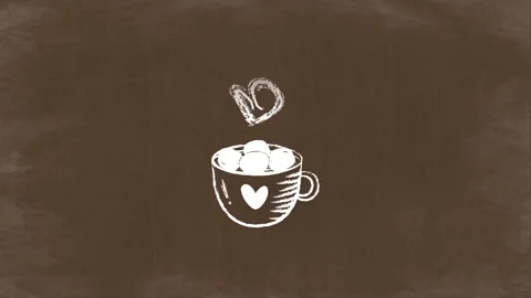 Chalk Style Hot Cocoa with Marshmallows &amp; Heart-Shaped Steam on Brown Chalkboard Stock Footage 319931583