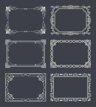 Chalk Style Set of Vintage Frames Decorative Border 스톡 일러스트