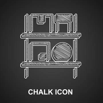 Chalk Warehouse interior with boxes on racks icon isolated on black background Illustrazione stock
