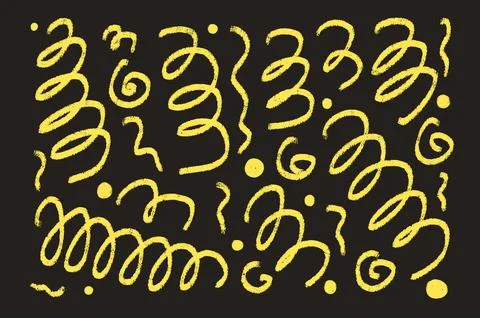 Chalk wave figures set. Hand drawn confetti. Vector yellow grunge crayons brush Stock Illustration