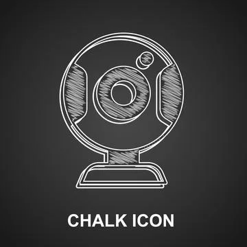Chalk Web camera icon isolated on black background. Chat camera. Webcam icon 스톡 일러스트