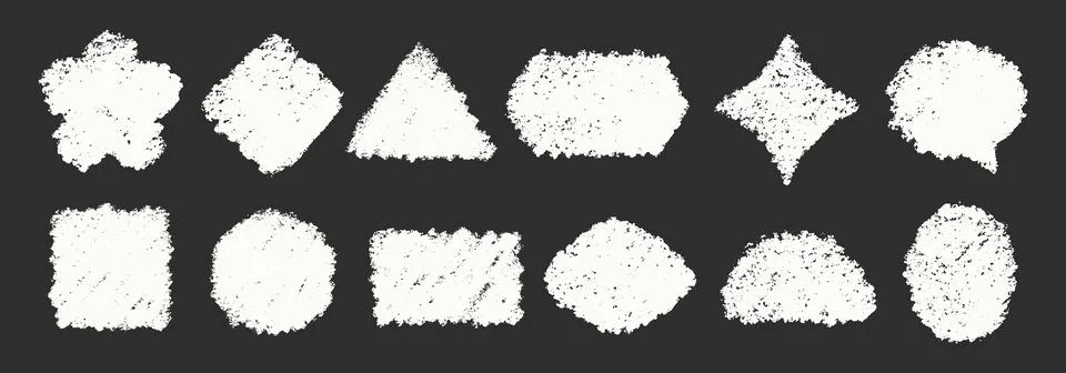 Chalk White Squiggle Crayon Abstract Stickers Vector Set. Blackboard Scribble Stock Illustration