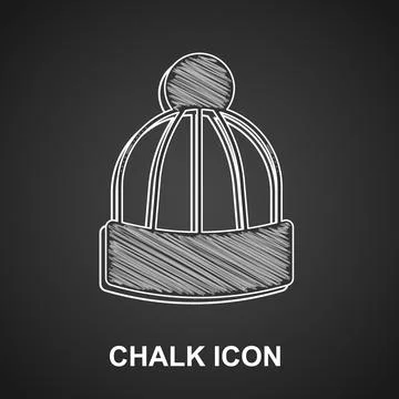 Chalk Winter hat icon isolated on black background.  Vector Stock Illustration