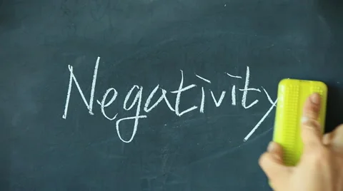Chalk writing - Negativity and erasing it and writing Positivity on chalkboard Stock Footage 68113170