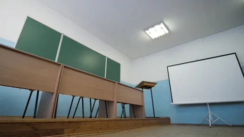 Chalkboard And Projection Screen In Classroom, Lecture Hall Stock Footage 271503091