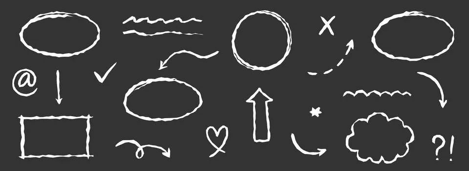Chalkboard arrow, underline element vector set. Hand drawn sketch style arrow Stock Illustration