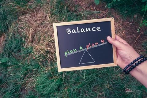 Chalkboard with Balance Concept on Grass Stock Photos