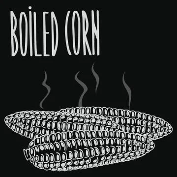 Chalkboard boiled steamed corn ears Illustrazione stock