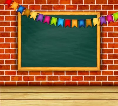 Chalkboard on brick wall background Stock Illustration
