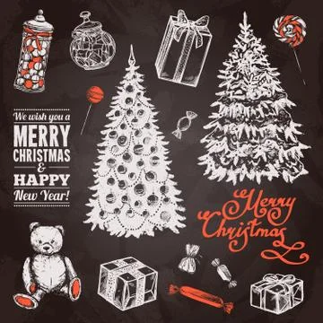 Chalkboard Chrismas Set Illustration