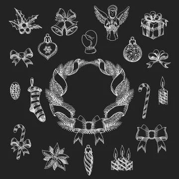 Chalkboard Christmas Design Element Set Stock Illustration