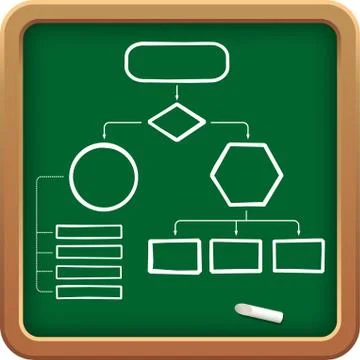 Chalkboard computer diagram square icon with 3D effect. Stock Illustration