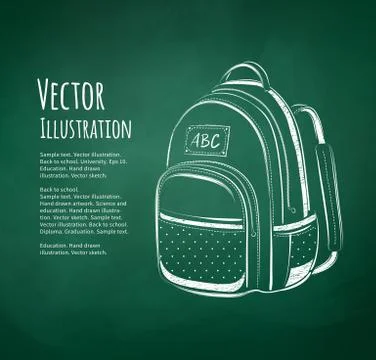 Chalkboard drawing of school bag Stock Illustration