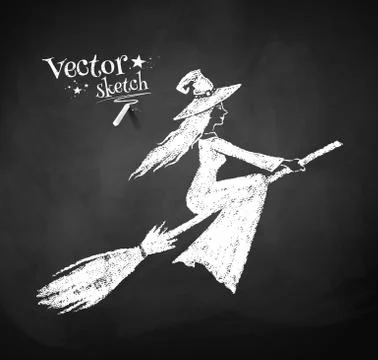 Chalkboard drawing of witch Stock Illustration