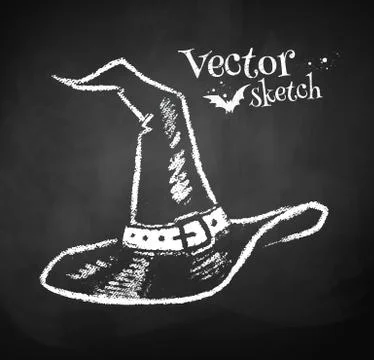 Chalkboard drawing of witches hat Stock Illustration