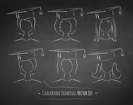 Chalkboard drawings of students Stock Illustration