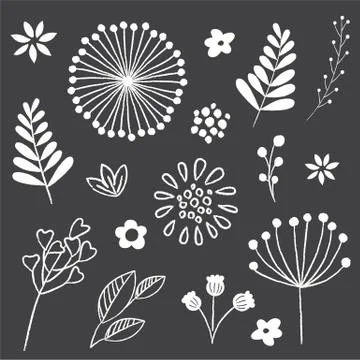 Chalkboard Floral and Leaf Elements Set 스톡 일러스트