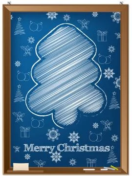 Chalkboard greeting card design with scribbled tree Stock Illustration