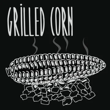 Chalkboard grilled corn ears fruit Stock Illustration