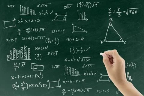 Chalkboard with hand writing math formula background, back to school educatio Stock Photos