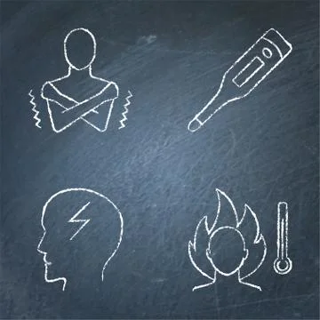 Chalkboard high temperature icon set in line style Stock Illustration