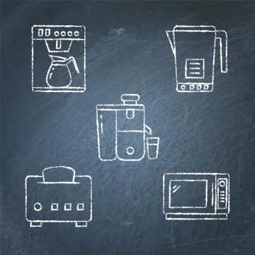 Chalkboard kitchen smart gadgets icon collection in line style Stock Illustration