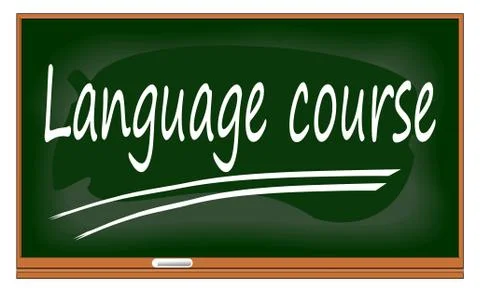 Chalkboard with language course - 3D illustration Illustrazione stock