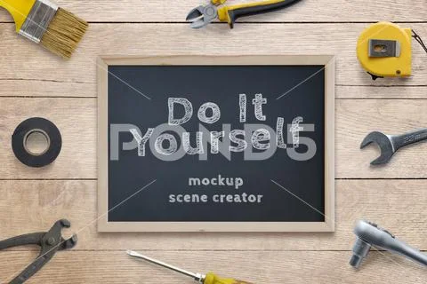 Chalkboard mockup, Do It Yourself scene creator PSD Template