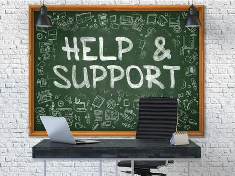 Chalkboard on the Office Wall with Help and Support Concept Illustrazione stock