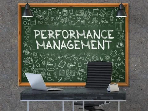 Chalkboard on the Office Wall with Performance Management Stock Illustration