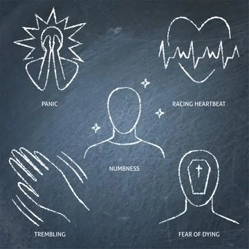 Chalkboard panic attack icon set Stock Illustration