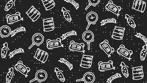 Chalkboard Pattern Animation Back to School Icons Magnifying Glass Clock Video stock 343323848
