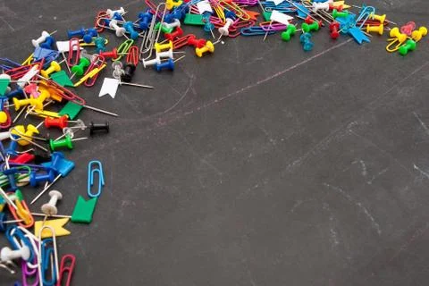 Chalkboard with pins Stock Photos