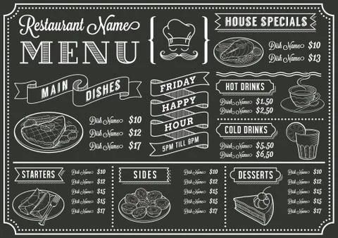 Chalkboard Restaurant Menu Template Stock Illustration